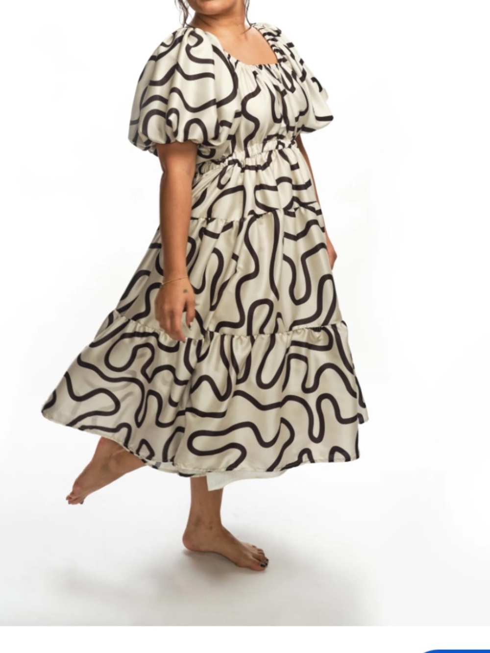 Boyco dress L Black & White Puff Sleeve Tiered Dress